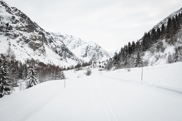 Piste enneigée de ski de fond en Vanoise l'hiver