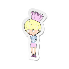 retro distressed sticker of a cartoon person wearing crown