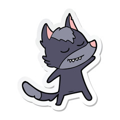 sticker of a friendly cartoon wolf