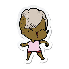 sticker of a cartoon happy hipster girl