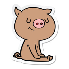 sticker of a happy cartoon pig sitting
