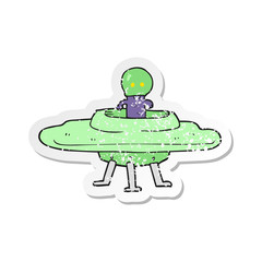 retro distressed sticker of a cartoon flying saucer