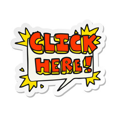 sticker of a cartoon click here sign