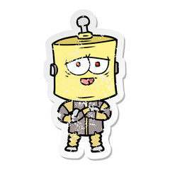 distressed sticker of a cartoon robot