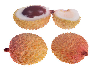 set of lychee fruits isolated on white