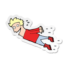 sticker of a cartoon drenched man flying