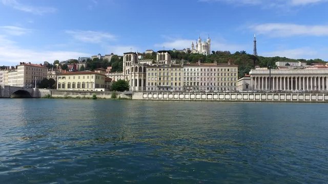 View of Lyon with the famous sone river and the Fourviere hill