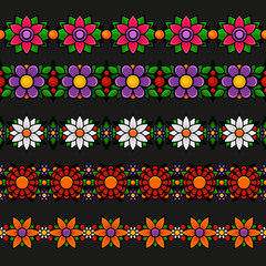 Floral Seamless Borders Set on Dark Background. Vector