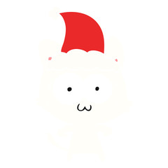 flat color illustration of a surprised cat wearing santa hat