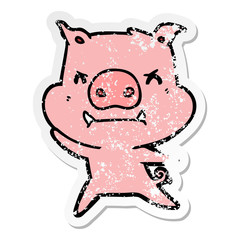 distressed sticker of a angry cartoon pig