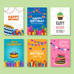 Set of birthday greeting and invitation cards