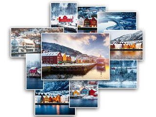 Collage of sights and scenes of Bergen, Norway