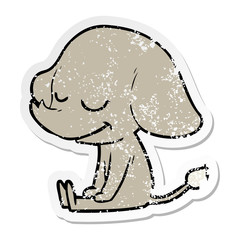 distressed sticker of a cartoon smiling elephant