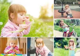 Set of photos with little pretty blond girl