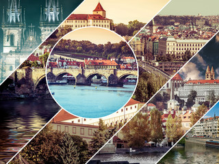 Collage of sights of Prague, Czech Republic