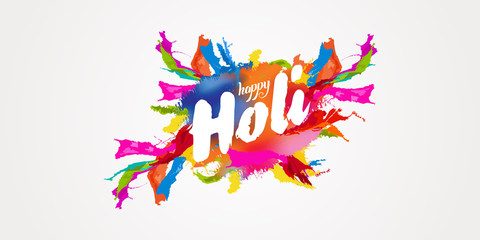 Happy Holi greeting with colorful background illustration