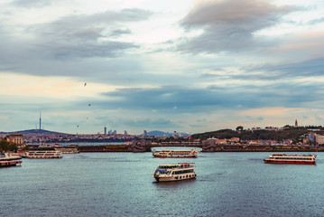 Ferry boats sailing along the Bosphorus, Istanbul, Turkey