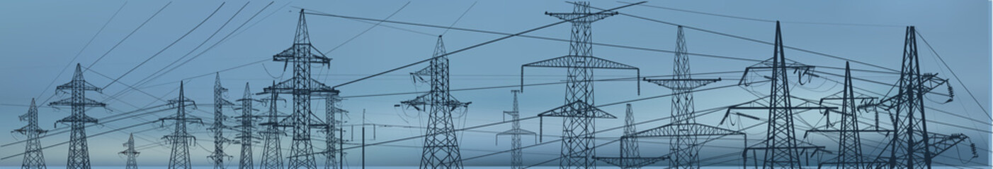 electric towers large group on blue