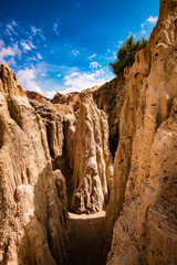 Sunshine view of rocky Moon Valley scenery near La Paz in Bolivia
