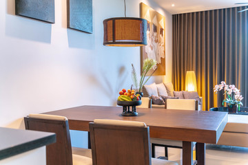 Luxury interior design pool villa in in living room of the house or home building 