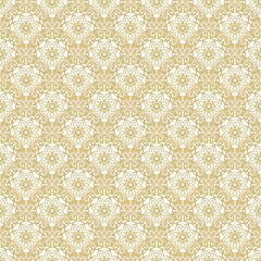 Floral vector ornament. Seamless abstract classic background with flowers. Pattern with white repeating floral elements. Ornament for fabric, wallpaper and packaging