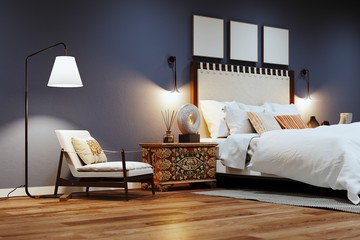 Cozy bedroom interior 3D render
