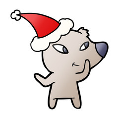 cute gradient cartoon of a bear wearing santa hat