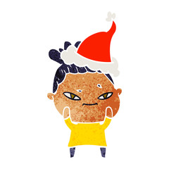 retro cartoon of a woman wearing santa hat