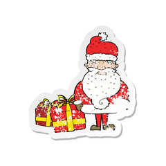 retro distressed sticker of a cartoon santa claus