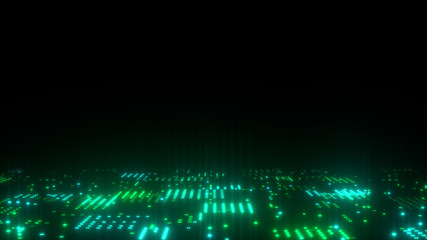 Obraz premium 3d abstract art background render, circles and dots on the black, retrowave and synthwave illustration.