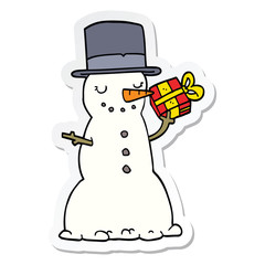 sticker of a cartoon christmas snowman