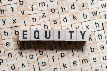 equity word background on wood blocks