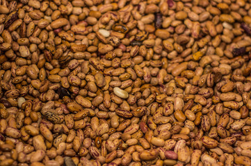 raw beans food background texture surface in market counter