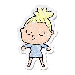 distressed sticker of a cartoon calm woman