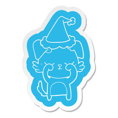 cute cartoon  sticker of a dog wearing santa hat