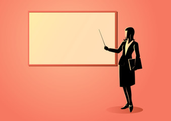 Woman figure standing near whiteboard