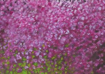 Illustration with pink flowers painted in oil painting