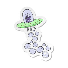 retro distressed sticker of a cartoon flying saucer