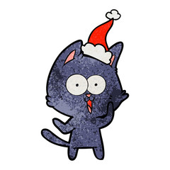 funny textured cartoon of a cat wearing santa hat