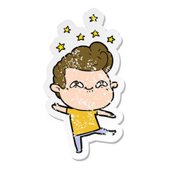 distressed sticker of a cartoon excited man
