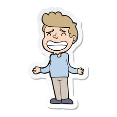sticker of a cartoon boy shrugging