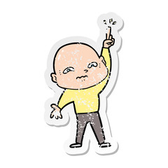 distressed sticker of a nervous cartoon man asking question