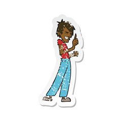 retro distressed sticker of a cartoon angry man arguing