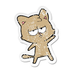 distressed sticker of a bored cartoon cat