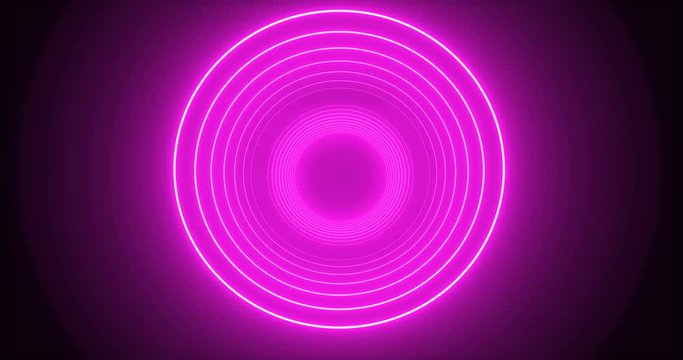 Video postcard for your advertising with emty place in the center of the pink neon lighting circles frame which drawing on the dark pink background.