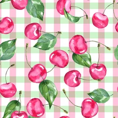 Wallpaper murals Watercolor fruits Cherry. Watercolor seamless pattern. Hand drawn background