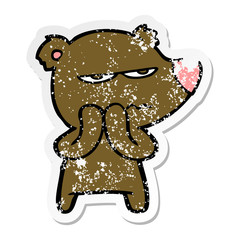 distressed sticker of a angry bear cartoon