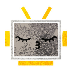 retro illustration style cartoon robot head