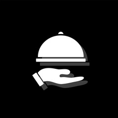 Fototapeta premium Restaurant cloche in hand icon flat