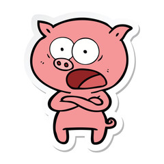 sticker of a cartoon pig shouting